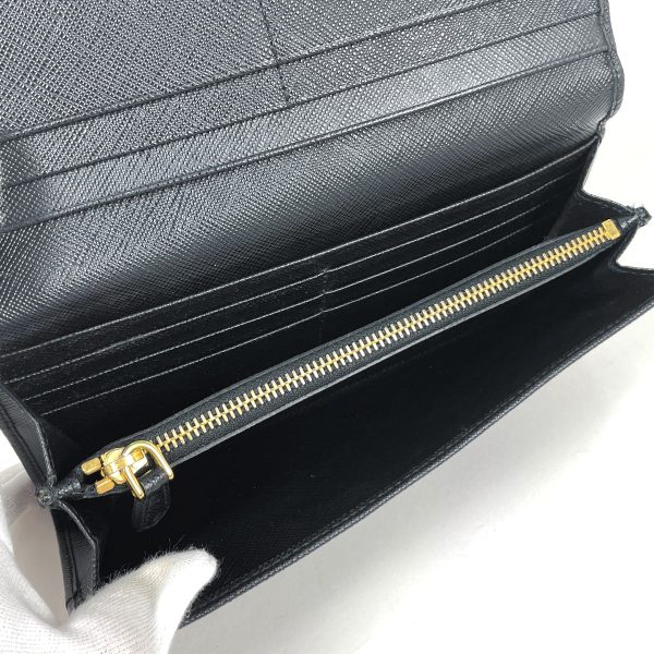 1000066973750 16 Prada Logo Ribbon Saffiano Leather Long Wallet Black