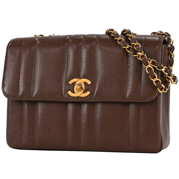 1000066973774 01 Chanel Coco Mark Chain Shoulder Bag Caviar Skin Brown