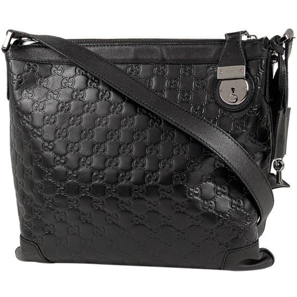 1000067044152 11 Gucci Guccisima Shoulder Bag GG Pattern Embossed Crossbody Shima Leather Black