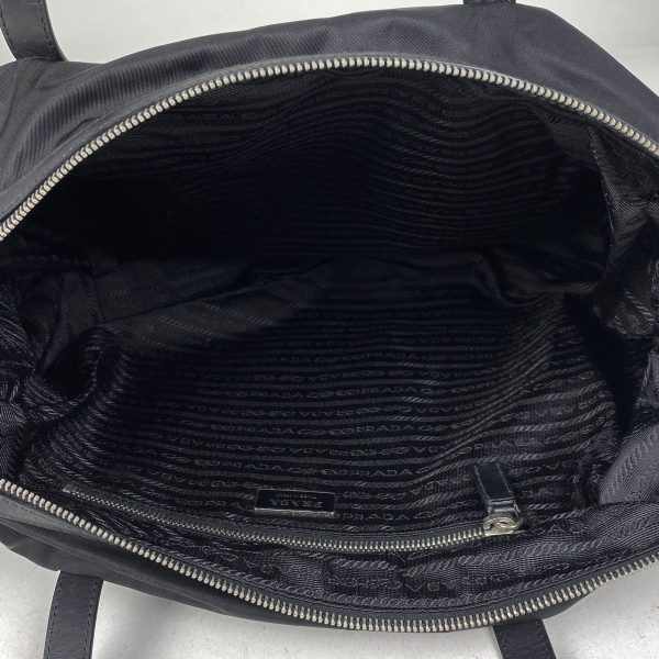 1000067288648 16 Prada Logo Plate Nylon Tote Bag Black