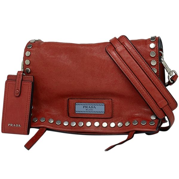 1000067594466 11 Prada Etiquette Studded Leather Shoulder Bag Red