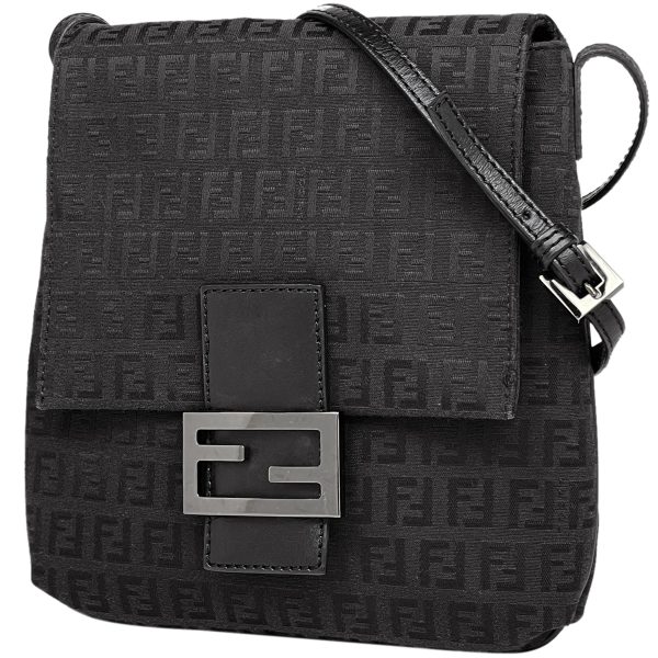 1000067604271 11 Fendi Zucchino Pattern Zucca Logo Crossbody Canvas Shoulder Bag Black