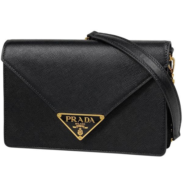 1000067799021 11 Prada Logo Plate Clutch Shoulder Bag Nero Black