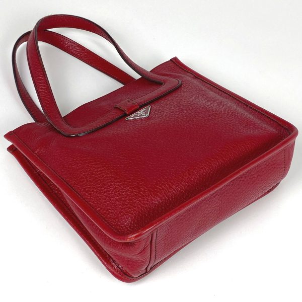 1000067867072 12 Prada Logo Plate Ribbon Leather Handbag Ladies Red