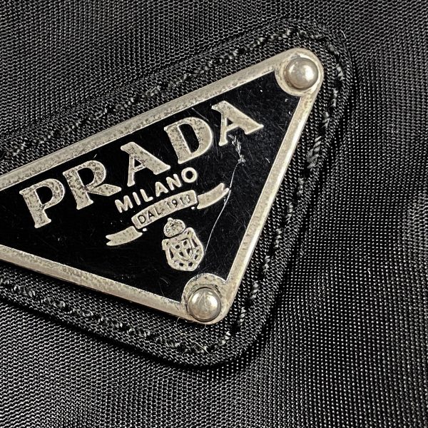 1000068063275 14 Prada Logo Plate Nylon Waist Bag Black