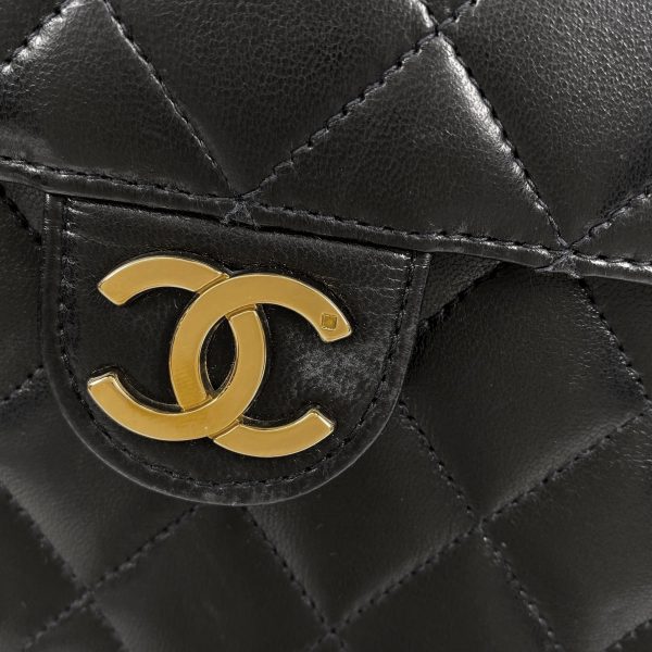 1000068235795 15 Chanel Matelasse Single Flap Chain Shoulder Bag Coco Mark Push Lock Leather Black