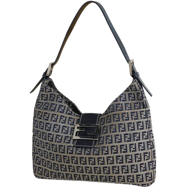 1000068358500 11 Fendi Zucchino Pattern Shoulder Bag Logo Canvas Navy