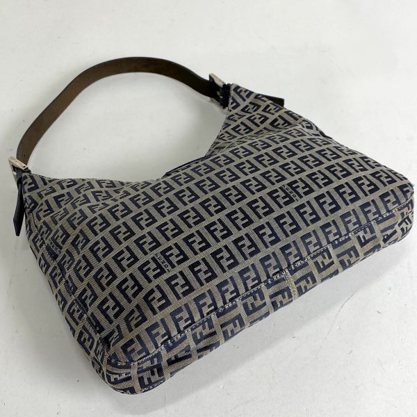 1000068358500 12 Fendi Zucchino Pattern Shoulder Bag Logo Canvas Navy