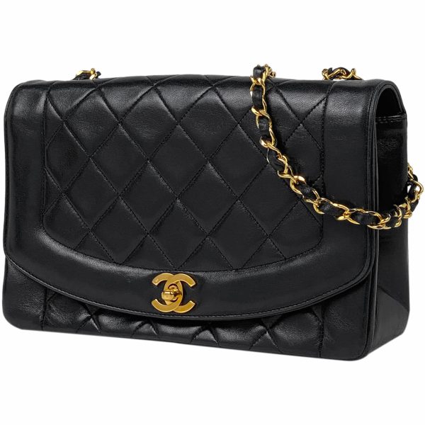 1000068390937 11 Chanel Diana Matelasse Single Flap Chain Shoulder Bag Leather Black