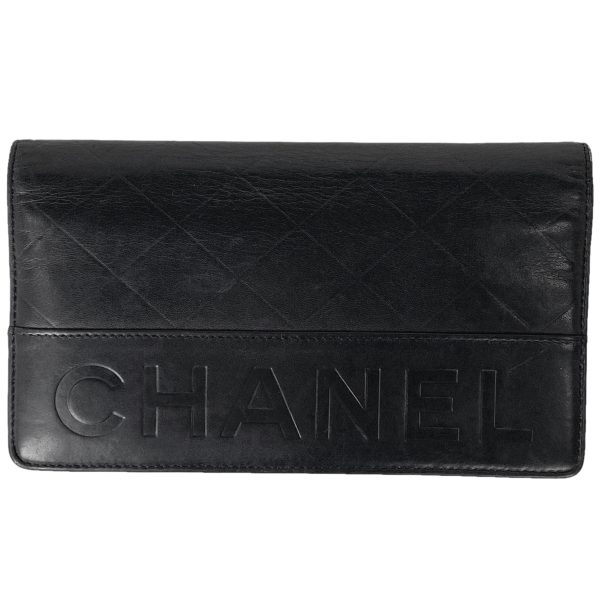 1000068463426 11 Chanel Logo Bi Fold Long Wallet Leather Black