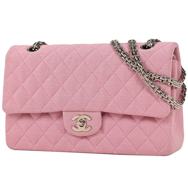 1000068472756 01 Chanel Matelasse W Flap Chain Shoulder Bag Coco Mark Jersey Pink