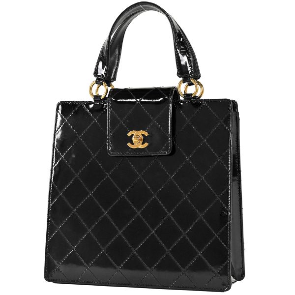 1000068607387 01 Chanel Cocomark Handbag Matelasse Tote Bag Patent Leather Black