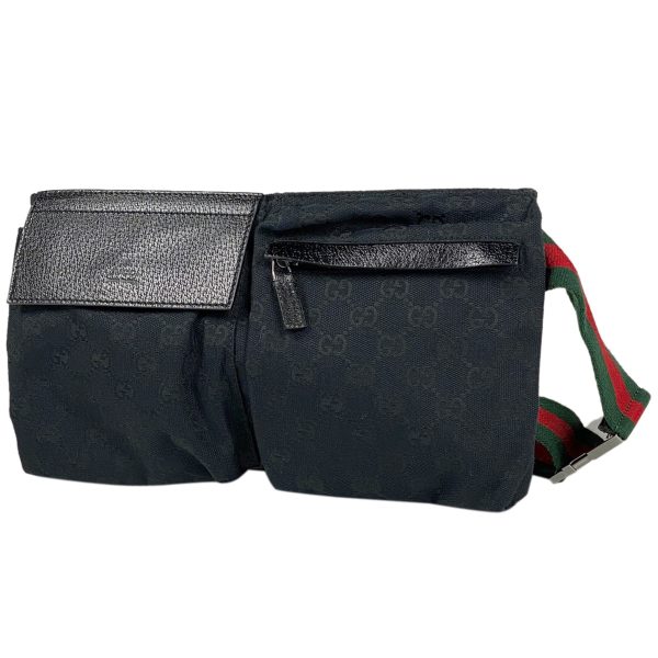 1000068609381 11 Gucci GG Pattern Waist Bag Sherry Line Web Body GG Canvas Ladies Black