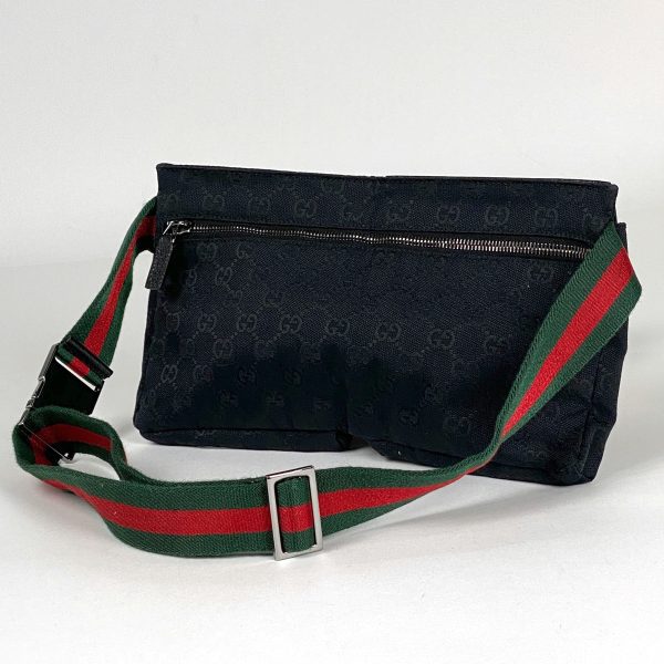 1000068609381 12 Gucci GG Pattern Waist Bag Sherry Line Web Body GG Canvas Ladies Black