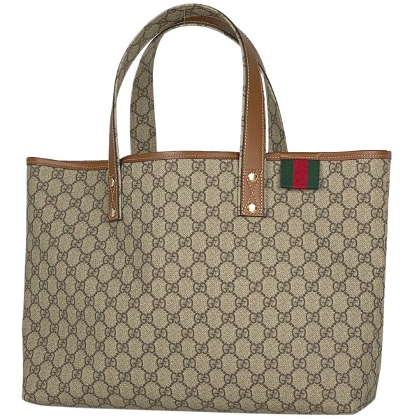 1000068707025 11 Gucci GG Pattern Tote Bag Sherry Line Web Shoulder Bag Coated Canvas Brown