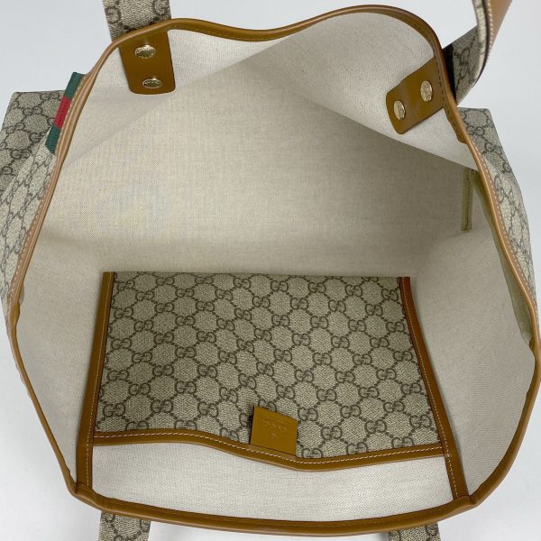 1000068707025 16 Gucci GG Pattern Tote Bag Sherry Line Web Shoulder Bag Coated Canvas Brown