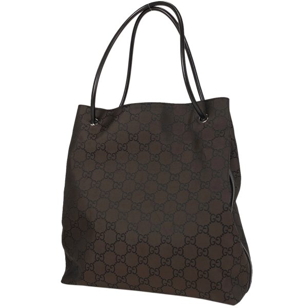 1000068748394 11 Gucci GG Pattern Nylon Tote Bag Dark Brown