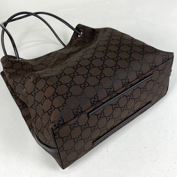 1000068748394 12 Gucci GG Pattern Nylon Tote Bag Dark Brown