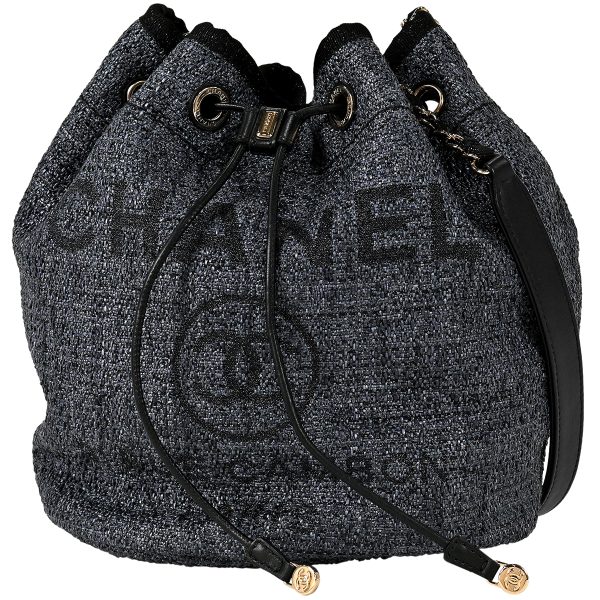 1000069053848 01 Chanel Deauville Chain Lame Drawstring Type Here Mark Shoulder Bag Fabric Navy