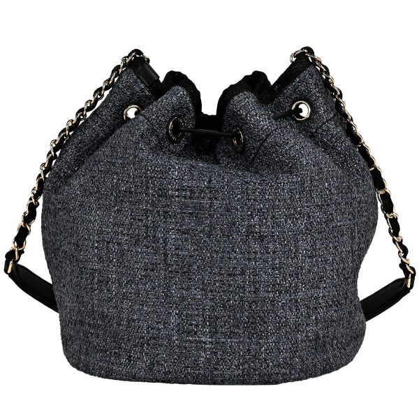 1000069053848 03 Chanel Deauville Chain Lame Drawstring Type Here Mark Shoulder Bag Fabric Navy