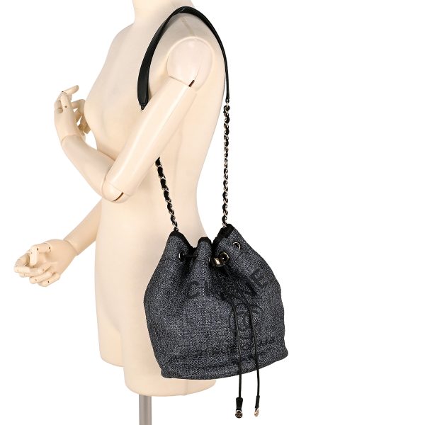 1000069053848 11 Chanel Deauville Chain Lame Drawstring Type Here Mark Shoulder Bag Fabric Navy