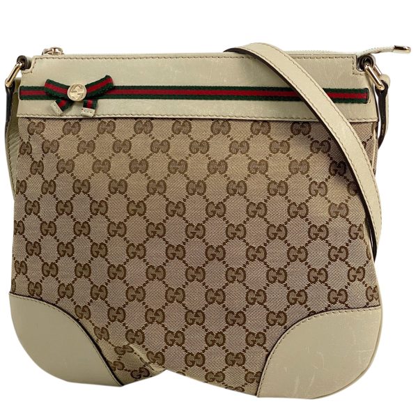 1000069061355 11 Gucci GG Pattern Ribbon Sherry Line Canvas Shoulder Crossbody Bag Beige