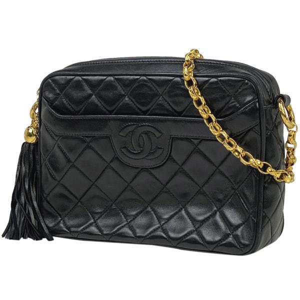 1000069072382 11 Chanel Cocomark Fringe Chain Shoulder Bag Matelasse Tassel Leather Black