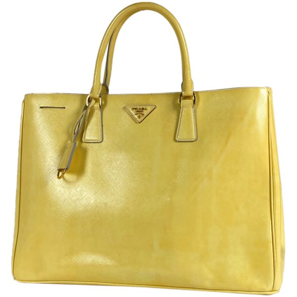 1000069129888 11 Prada Logo Plate Tote Bag Leather Yellow