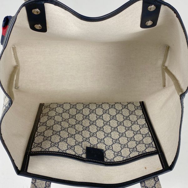 1000069131782 17 Gucci GG Pattern Tote Bag Sherry Line Web Coated Canvas Navy