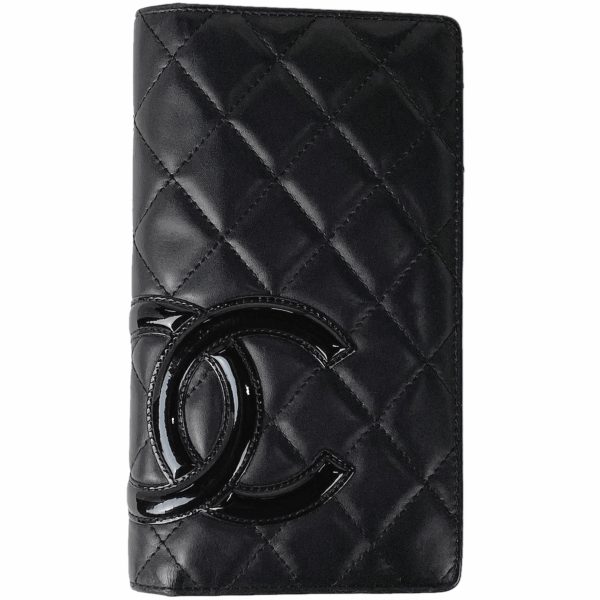 1000069236975 11 Chanel Cambon Line Bifold Wallet Coco Mark CC Mark Long Wallet Leather Black