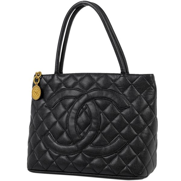 1000069257314 11 Chanel Reprint Tote Handbag Coco Mark Tote Bag Caviar Skin Black