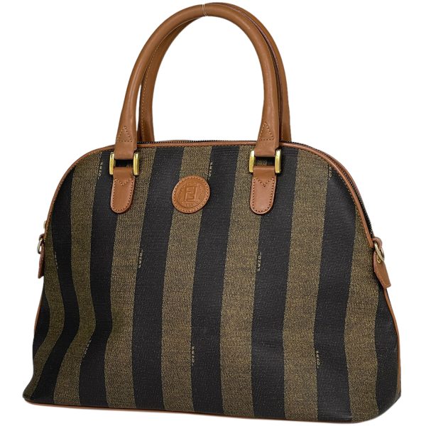 1000069263810 11 Fendi Pecan Pattern Logo Stripe 2WAY Shoulder Bag Coated Canvas Black Brown