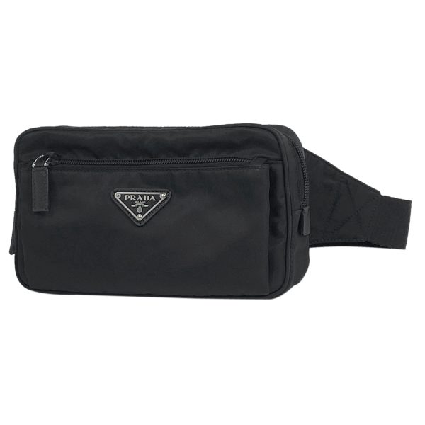 1000069354471 11 Prada Logo Plate Nylon Waist Body Bag Black