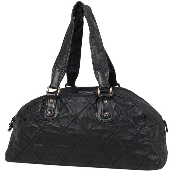 1000069361820 11 Chanel Cocomark Mini Boston Matelasse Wild Stitch Handbag Leather Black