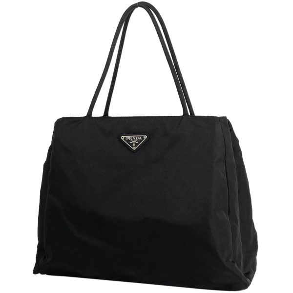 1000069409980 11 Prada Logo Plate Nylon Tote Handbag Black