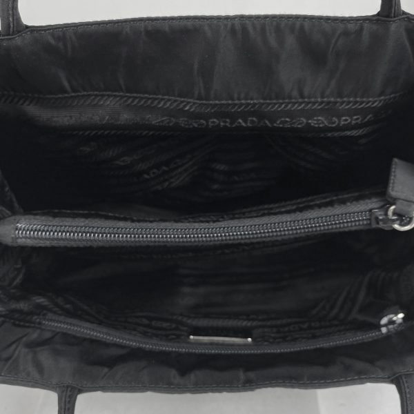 1000069409980 16 Prada Logo Plate Nylon Tote Handbag Black