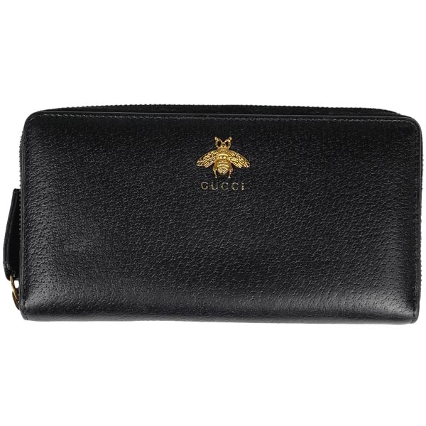 1000069623652 11 Gucci Animalier Zip Around Wallet Round Zipper Bee Long Wallet Leather Black