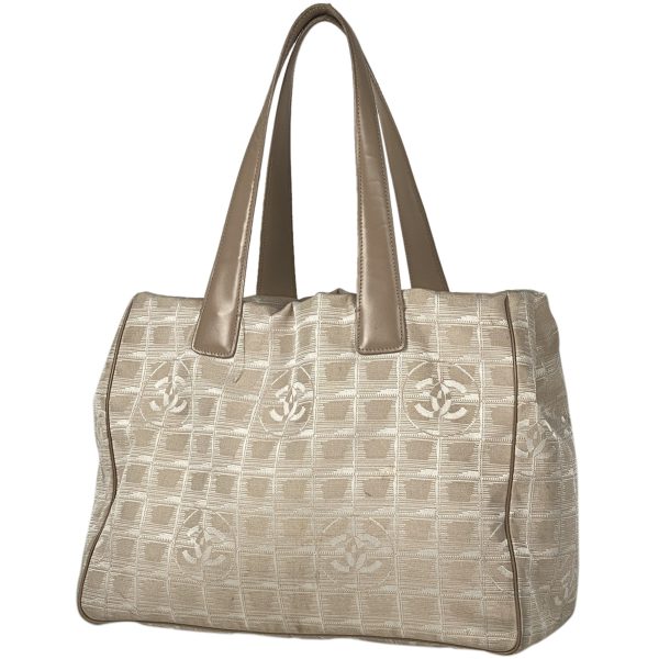 1000069637956 11 Chanel New Travel Line Tote MM Coco Mark Shoulder Bag Tote Bag Nylon Jacquard Beige