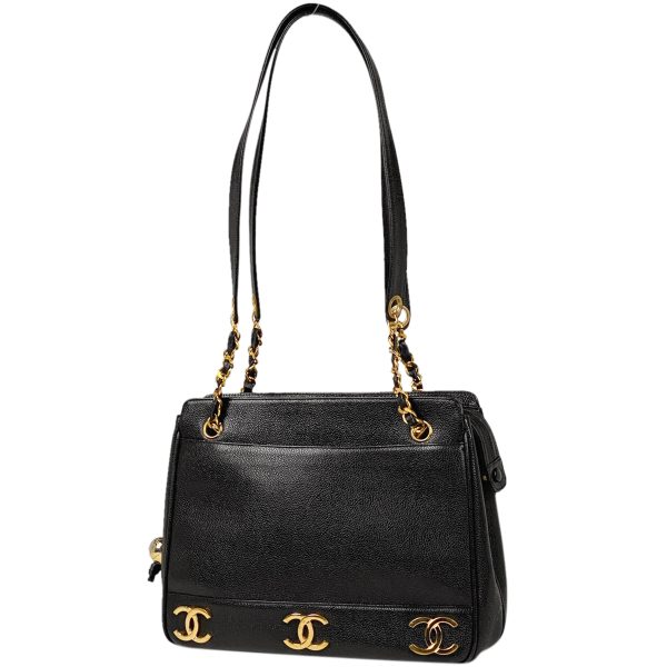 1000069638601 11 Chanel Triple Coco Mark Chain Tote Bag CC Shoulder Bag Caviar Skin Black