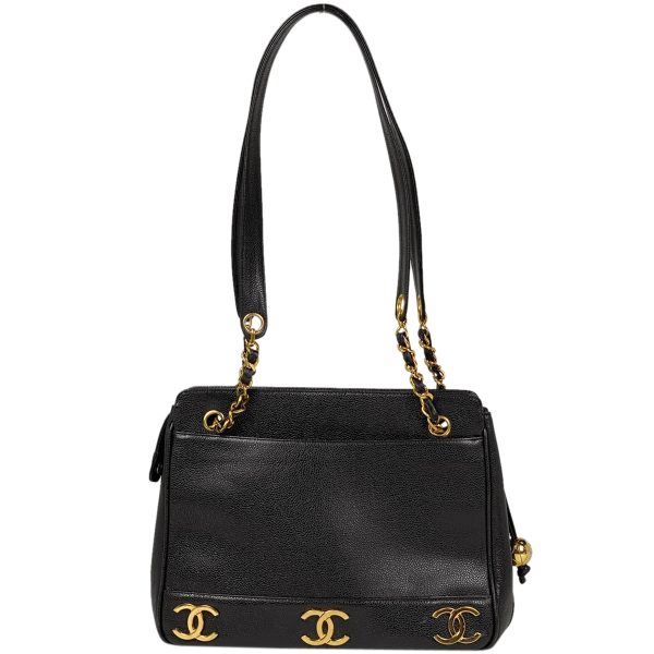 1000069638601 13 Chanel Triple Coco Mark Chain Tote Bag CC Shoulder Bag Caviar Skin Black