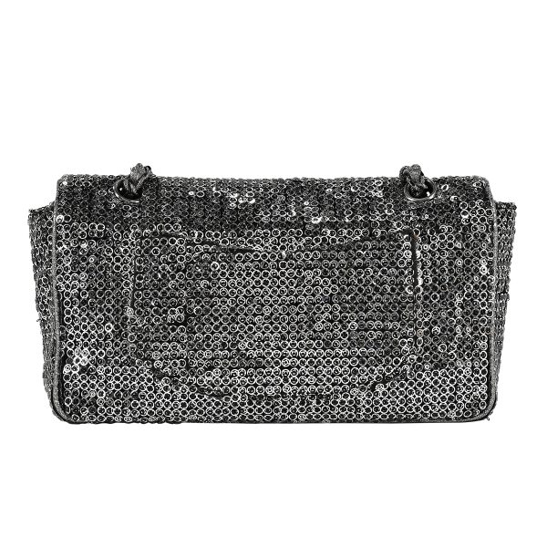 1000069667175 03 Chanel Coco Mark Chain Sequin Metallic Shoulder Bag Fabric Silver