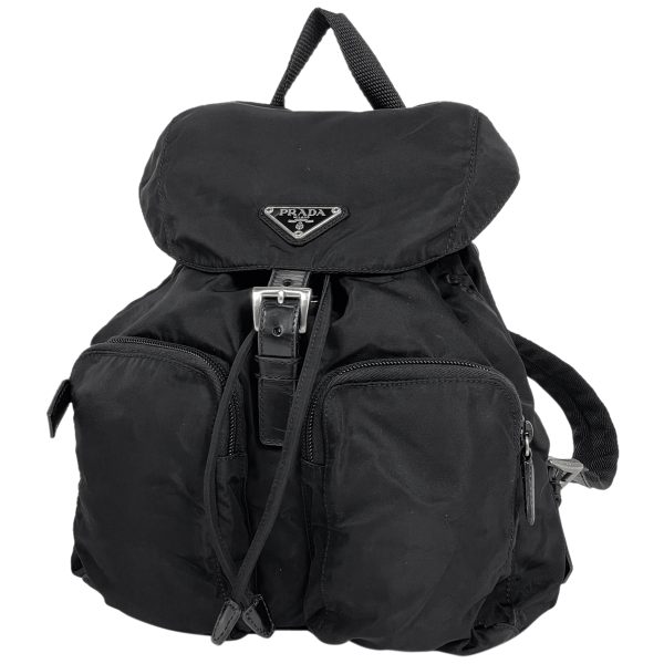 1000069690746 11 Prada Logo Plate Nylon Rucksack Daypack Black