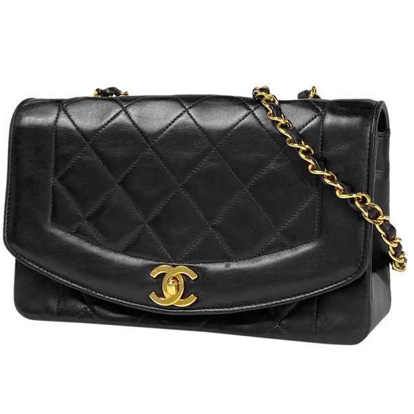 1000069725073 11 Chanel Diana Matelasse Single Flap Chain Coco Mark Shoulder Bag Leather Black