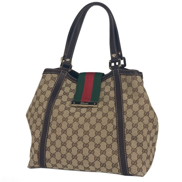 1000069788641 11 Gucci GG Pattern Shoulder Bag Sherry Line Web GG Canvas Beige Brown