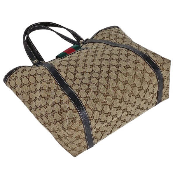 1000069788641 12 Gucci GG Pattern Shoulder Bag Sherry Line Web GG Canvas Beige Brown