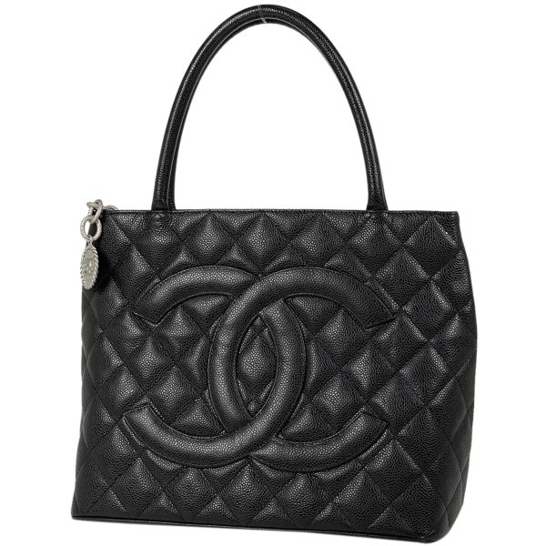 1000070045788 11 Chanel Reprint Tote Cocomark CC Handbag Tote Bag Caviar Skin Black