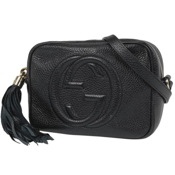 1000070137179 11 Gucci Soho Tassel Fringe Interlocking G Leather Shoulder Bag Black