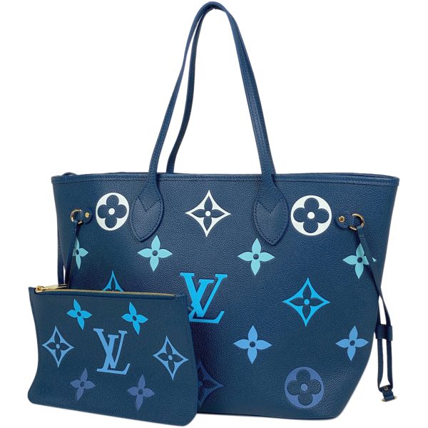 1000070347523 11 Louis Vuitton Neverfull MM Shoulder Bag Monogram Empreinte Blue