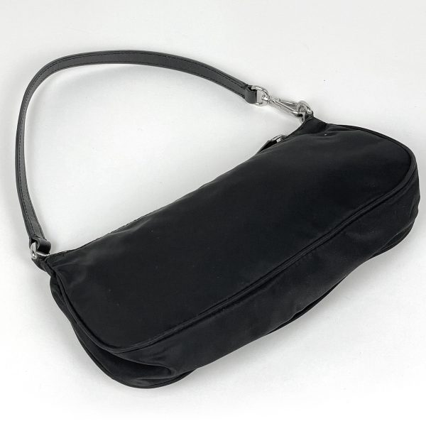 1000070421452 12 Prada Logo Plate Nylon Pouch Handbag Black