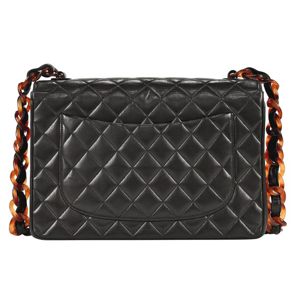 1000070434001 03 Chanel Cocomark Plastic Chain Shoulder Bag Deca Matelasse Demi Pattern Leather Black